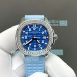 PP+ Factory 1:1 Clone Gain Weight Patek Philippe Aquanaut 5068 Diamond Blue Rubber Strap Watch 